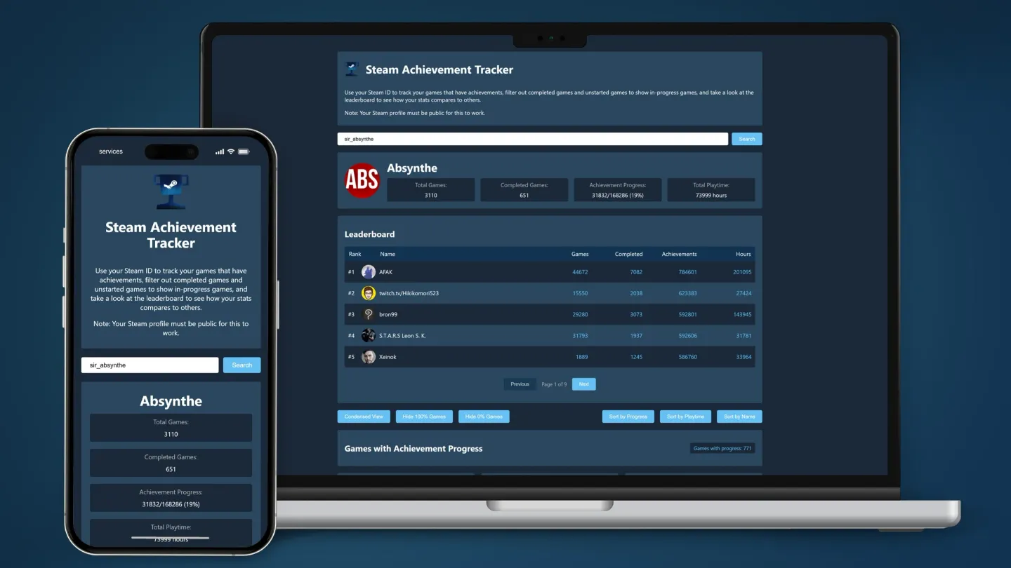 Mockup of Steam Achievement Tracker project